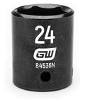 One Half Inch Drive Standard Impact Socket 24mm Six Point Heavy Duty Chrome Molybdenum Alloy Steel, front view