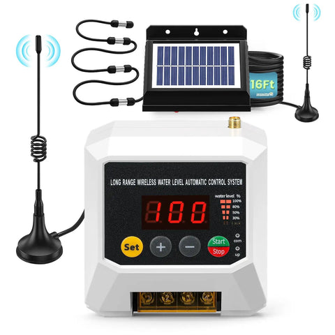 Wireless Water Level Controller With Long Range 9842ft Auto Pump Control System LCD Display IP68 Waterproof 5 Sensor Setup