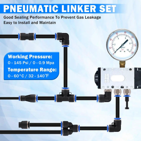 Dope 90 Piece Quick Connect Air Fittings Kit For Pneumatic Systems with gauge and connectors in use