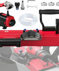 Heavy Duty Electric Tile Chamfering Machine With Double Water Spout And Dust Free Design For Knocking Out Porcelain Ceramic Wood And Thin Metal Bevel Cuts No Sweat in red with accessories.
