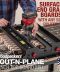 Rout N Plane Bench Top Board Mill XL Router Sled flattening cutting boards on workshop table USA made