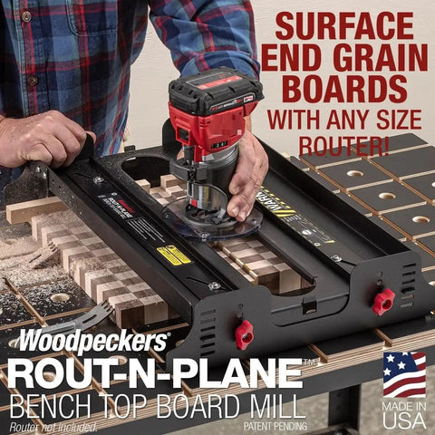Rout N Plane Bench Top Board Mill XL Router Sled flattening cutting boards on workshop table USA made