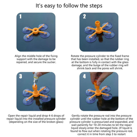 Steps for using Efficient Windshield Repair Kit For Scratches And Cracks On Windshield And Windscreen Quick Fix With DIY Easy Application