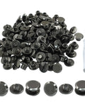 Badass Black Chicago Screws And Leather Rivets 60 Pack M5 X 4mm Heavy Duty Carbon Steel Fasteners With Tool and screws stacked.