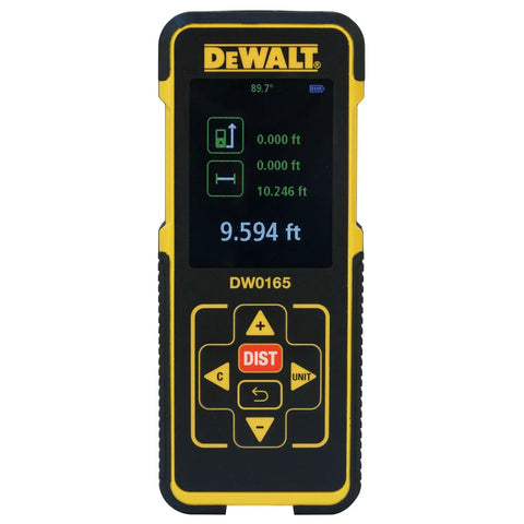 Front view of Tool Connect 165 Foot Laser Distance Measurer With A Handy Touch Pad displaying measurement readout on screen.
