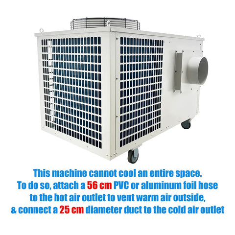 Heavy Duty Portable Industrial Air Conditioner Cranking Out An Insane 61000 Btu H Cooling Rush On 220V 3 Phase Power, side view showcasing vents and wheels.