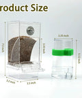 Heavy Duty Automatic Bird Feeder And Water Dispenser Cage Combo size demonstration with clear storage container and dimensions.