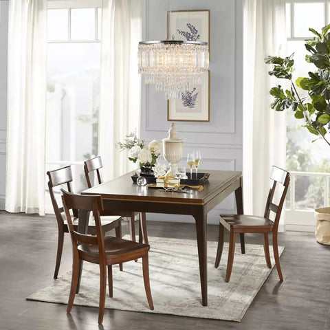 Five Light Crystal Chandelier Pendant Ceiling Light Fifteen Point Seven Inch Modern Glam in dining room setting