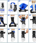 Step-by-step use of Right Ankle Brace for Women and Men, Sprain Recovery Support With Two Spring Steel Supports and Dual Straps, Size M.