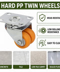 Heavy Duty 1.5 Inch Dual Wheel Casters Set Of 4 Featuring Two Wheel Brakes And Top Shelf Chrome Finish on hard PP twin wheels.