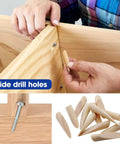 All Metal Pocket Hole Jig Drill Guide Kit For 15 Degree Angled Holes Laser Etched Woodworking Screw Template with wooden plugs hiding drill holes.