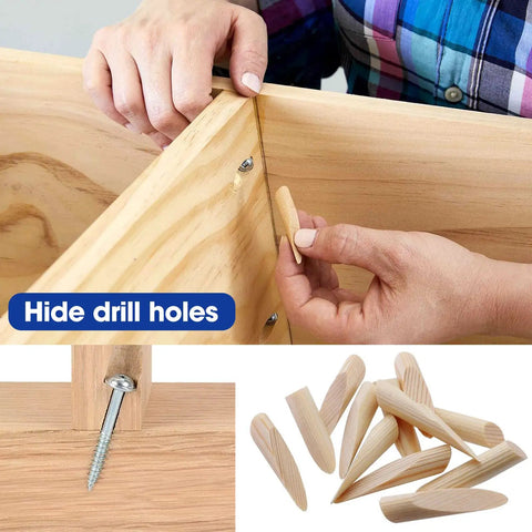 All Metal Pocket Hole Jig Drill Guide Kit For 15 Degree Angled Holes Laser Etched Woodworking Screw Template with wooden plugs hiding drill holes.