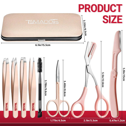 8 In 1 Eyebrow Kit For Women With Case To Elevate Your Brow Game Includes Pointed Flat Slant And Angled Tweezers, pink case