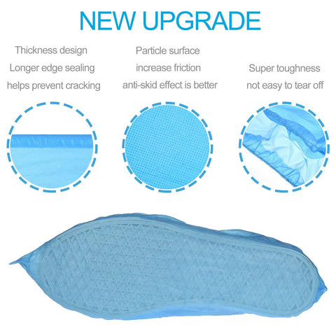 Disposable Shoe Covers One Size Fits All Super Durable CPE Material Waterproof Non Slip Dust Proof Boot Covers For Floors And Carpets Blue