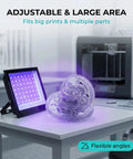 3D Printer UV Resin Curing Light With Timer For SLA DLP LCD 3D Printers illuminating gears in workshop.
