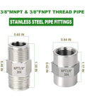 304 Stainless Steel Pipe Fitting Hex Nipple And Coupling Kit, Three Eighths Inch NPT Male To Three Eighths Inch NPT Female Threads