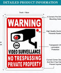 Private Property No Trespassing Sign Bundle Of Rustproof Aluminum With Reflective Film For Night Visibility 24 Hour Video Surveillance Signs Ten By Seven Inch Security Signs For Homes And Businesses 4 Pack, showing detailed product features.