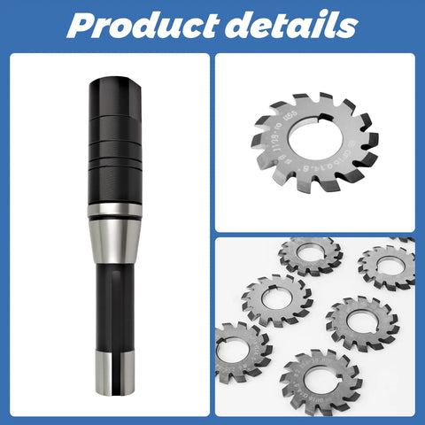 7/16 Inch R8 Shank Milling Arbor And Gear Cutter Holder With 22mm Bore Includes Nos 1 Through 8 Involute Gear Cutters DP16 PA14 Set