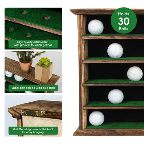Rustic Wood Golf Ball Display Cabinet Wall Rack 5 Tier Shelf No Door Holder For Collectible Balls And Trophies Wall Mount