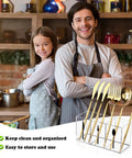 Clear Acrylic Cutlery Organizer With Three Compartments Transparent Silverware Caddy on kitchen counter with utensils