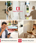 Smart Door Chime Alarm For Home And Office, Instant Door Open Alerts To Your Phone, No Brainer Setup, Great For Kids Safety And Dementia Care, 20 Chimes, 5 Volume Levels, 2.4GHz Connection, Reliable Wireless Security; wall-mounted sensors