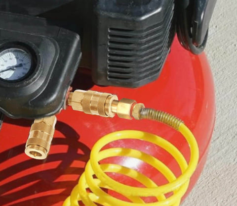 Pro High Flow Air Coupler and Plug Kit, Fourteen Piece V Style Set, One Quarter Inch NPT, Solid Brass Quick Connect Fittings in use