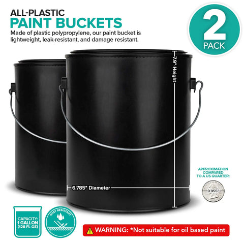 All Plastic Paint Can Set Two Pack Gallon Buckets With Metal Handles And Airtight Lids Rust Proof Plastic Paint Storage