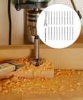 20 Pcs Stainless Steel Lag Screws Left And Right Handed For Cable Railing And Deck Post Hardware displayed with wood drilling setup