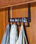 Heavy Duty 6 Hook Wall Mounted Metal Coat Rack Cabinet Door Hanger System For Hallway Bathroom And Kitchen Versatile Towel Organizer With No Sweat Quick Install holding scarves on a wooden wall.