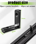 Heavy Duty 2020 Aluminum Extrusion Hardware Kit with screws, wrench, black L-shape connectors, shown with 20/20 2040 profiles