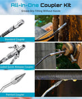Seesii 8000PSI grease gun kit collage with standard, upgraded quick-release, and pointed couplers plus 90° adapter.