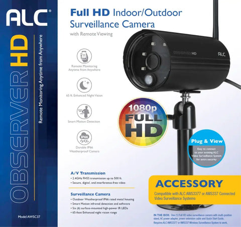 Add-On 1080p Full HD Indoor Outdoor Security Observer Camera For Observer Connected Systems with packaging details