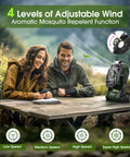 Couple using Portable Rechargeable Fan With 20000mAh Battery Cordless USB C Tent Fan With LED Lantern For Outdoor Camping And Travel