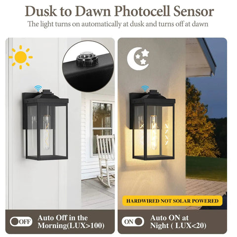Two Pack Black Outdoor Wall Lights Waterproof Exterior Fixtures With Seeded Glass Modern Square Patio Porch Wall Mount Lamps For Porch House And Garage