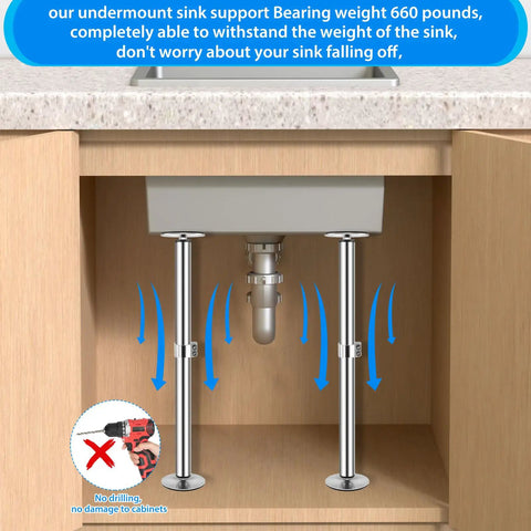 Undermount Sink Brackets For Kitchen And Bathroom, Stainless Steel Support With Adjustable Legs, Bottom Installation