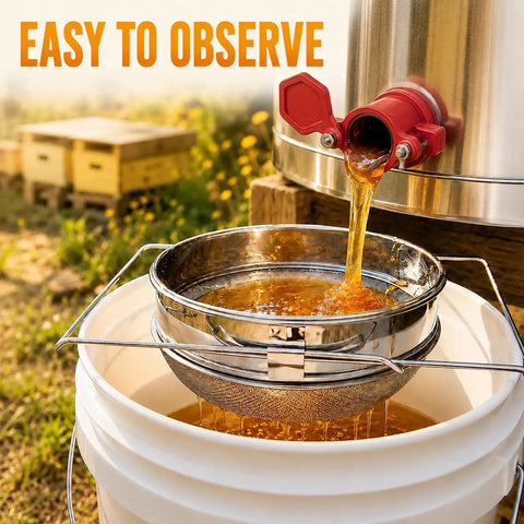 Double Mesh Honey Strainer for Beekeeping, Coarse Top Screen and Fine Bottom Screen Filter, 9x14 inch fits 5 gallon bucket