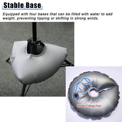 Base of Portable Outdoor Drone Racing Hoop Kit For Backyard Obstacle Courses And Dog Agility Training, stable with water-filled base.
