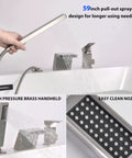 Roman Tub Faucet With Sprayer And Hand Shower Deck Mount 3 Hole Brushed Nickel Finish Wide 4 Inch Waterfall Spout