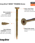 Strong-Drive Framing Screws 0.160 Inch By 3 Inch Sawtooth Point 6-Lobe Drive Quik-Guard Low Profile Head Tan Pack Of 250
