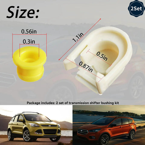 Ford Transmission Shifter Bushing Set 2 Pack For Edge, Escape, Fusion, Transit Connect, C-Max Shifter Linkage Bushing And Shift Cable Cap Replacement Kit Durable Upgrade For Smooth Gear Shifts. Size chart for two plastic bushings, 0.56in and 1.1in
