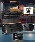 72-Inch Rolling Tool Cabinet With 15 Drawers 3 Top Cabinets And Pegboard Mobile Garage Tool Organizer With Anti Slip Liner For Warehouse And Repair Shop Heavy Duty Steel Built To Last