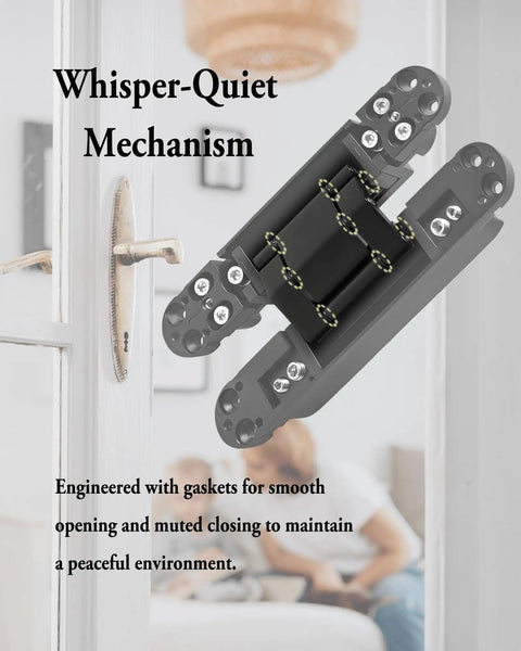 Heavy Duty 7 Inch Invisible Hidden Door Hinges Zinc Alloy Concealed Hinge System For Large Wood Doors Holds Up To 176 Lbs Per Pair with quiet mechanism.
