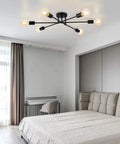Dope Six Light Sputnik Black Chandelier Semi Flush Mount Ceiling Light with E26 Base, LED Compatible in modern bedroom