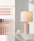 Set Of 2 24.75 Inch Ceramic End Table Lamps For Living Room Bedroom Office Farmhouse Cozy Decor With Linen Drum Shades Modern Contemporary Nightstand Lamps