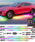 Underbody LED Lights Kit For Cars And Trucks, 6 RGBIC Smart Strips With Dream Color Chasing, 16 Million Colors, App And Remote shown.