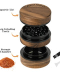AWANSO 3-piece 2.5-inch walnut wood and aluminum spice grinder with magnetic lid and storage chamber