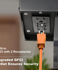 Outdoor Motion Sensor Porch Light With Dual GFCI Outlets Dusk To Dawn Wall Light showing built-in GFCI receptacles close-up