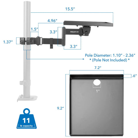 Rock Solid Universal Printer Pole Mount With Full Motion Articulating Arm, 15.5" adjustable tray, 11 lb capacity.