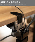 Clamp On Desk Cable Management Kit With Vertebrae System, No Drill And Adjustable Quad Entry Cord Organizer attached to desk