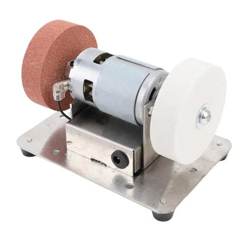 Jiawu 100W Mini Bench Grinder With 7-Speed Control And Adjustable Motor, dual-sided shaft with steel housing for metal wood polishing.